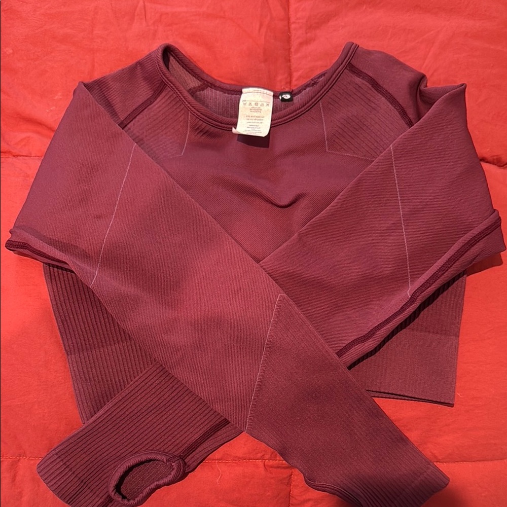 Burgundy Long Sleeve Crop Top